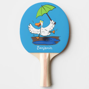 Funny duck with umbrella dancing cartoon ping pong paddle