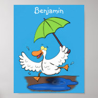Funny duck with umbrella dancing cartoon