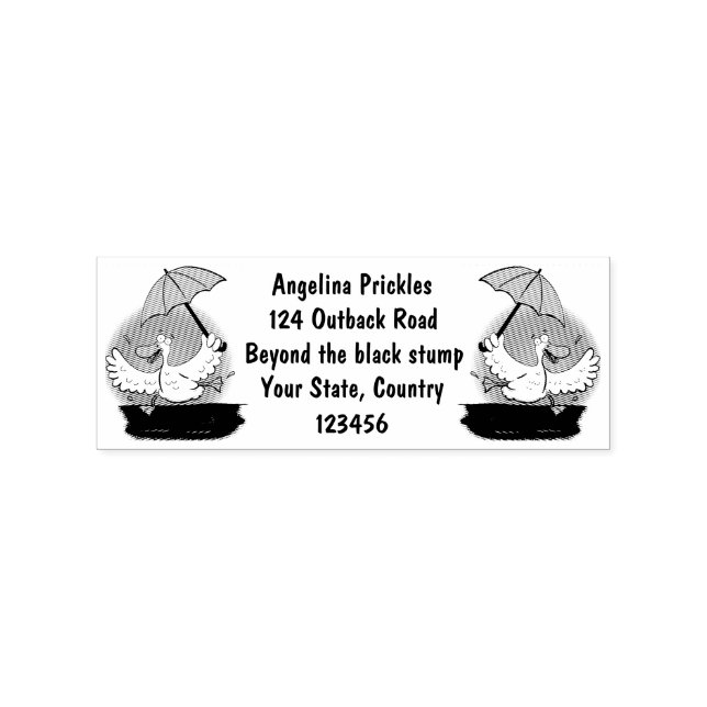 Funny duck with umbrella dancing cartoon rubber stamp (Imprint)