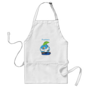 Funny duck with umbrella dancing cartoon standard apron