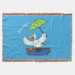 Funny duck with umbrella dancing cartoon throw blanket