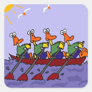 Funny Ducks in a Row Cartoon Square Sticker