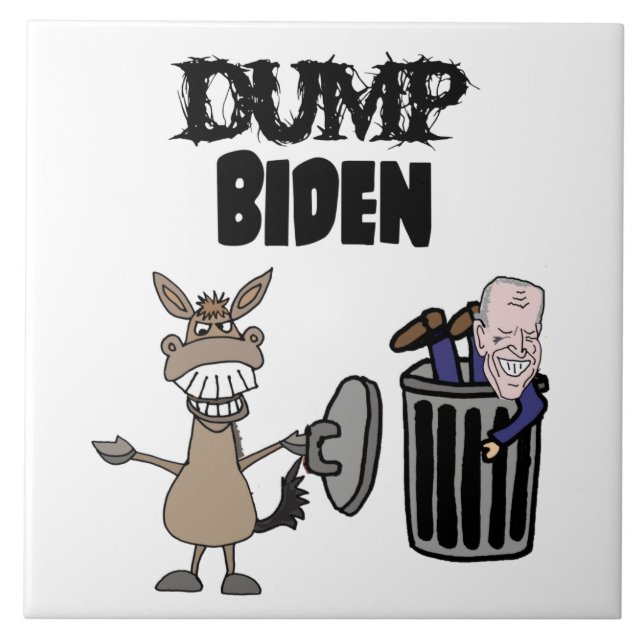 Funny Dump Biden Political Cartoon Ceramic Tile (Front)