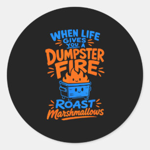 Funny dumpster fire marshmallow  classic round sticker