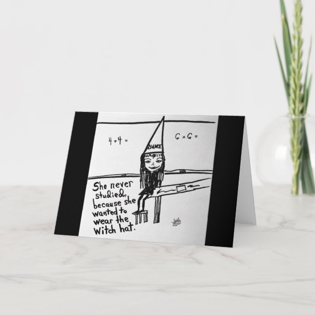 Funny Dunce Witch Hat Confusion Halloween Greeting Card (Front)
