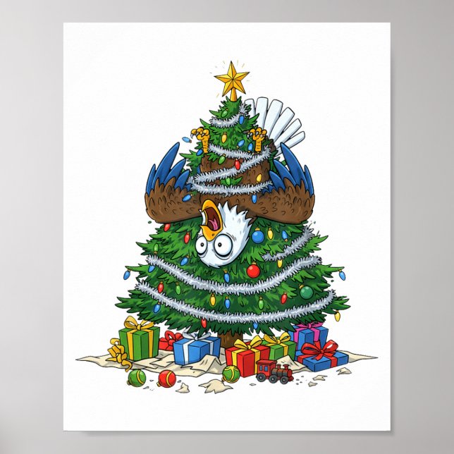 Funny Eagle Christmas Tree Lights Kids Mens Womens Poster (Front)