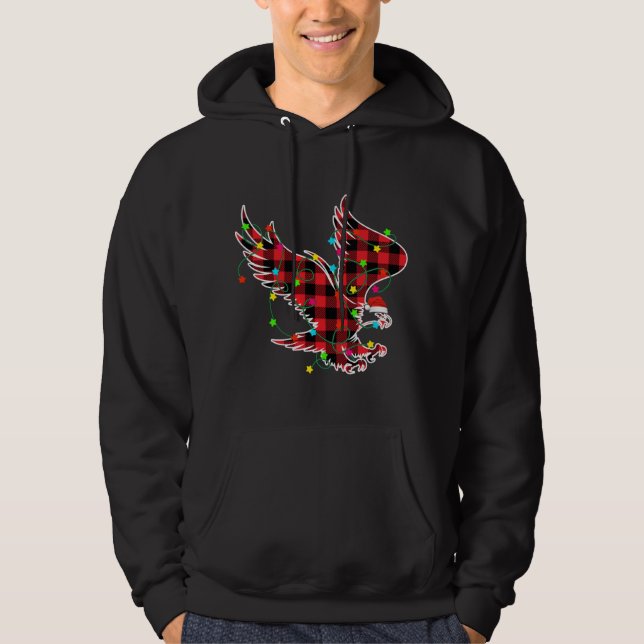 Funny Eagle Christmas Tree Red Plaid Xmas Animals  Hoodie (Front)