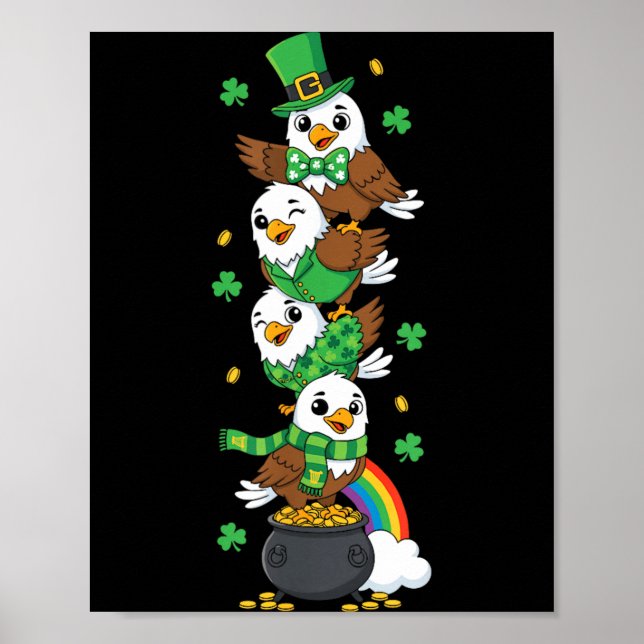 Funny Eagle Clover St Patricks Day Womens Mens Poster (Front)