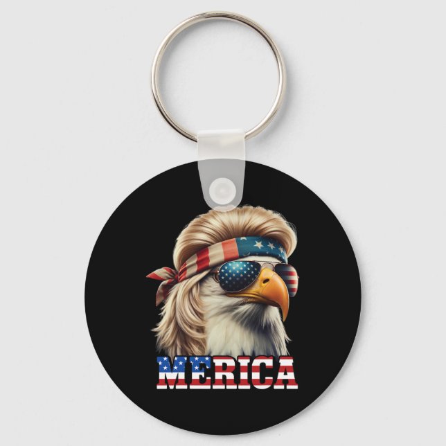 Funny Eagle Merica 4th July Blonde Wig Mullet Funn Key Ring (Front)