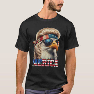 Funny Eagle Merica 4th July Blonde Wig Mullet Funn T-Shirt