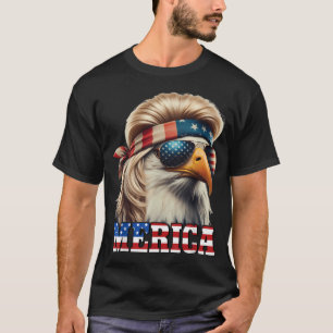 Funny Eagle Merica 4Th July Blonde Wig Mullet T-Shirt