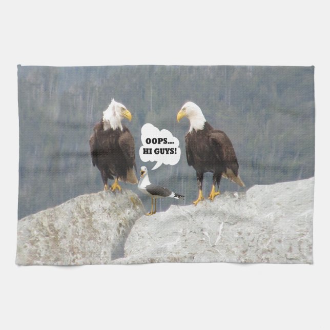 Funny Eagles and Seagull Tea Towel (Horizontal)