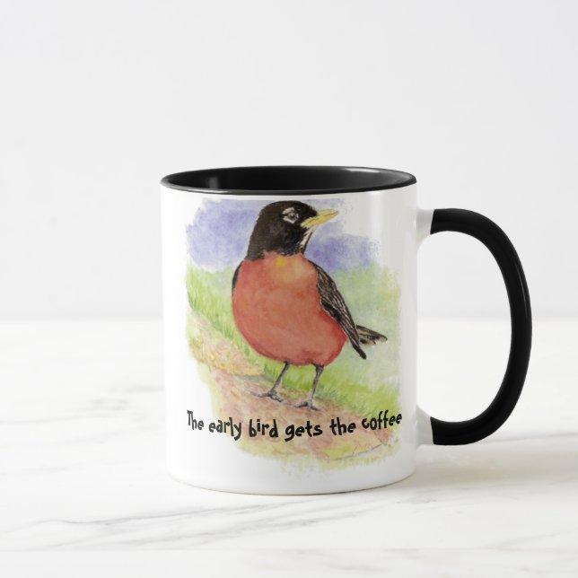 Funny, Early Bird gets the Coffee Robin Mug (Right)