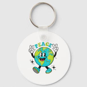 Funny Earth Globe World Peace Sign Earth Day Kids  Key Ring