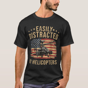 Funny Easily Distracted by Apache Helicopter USA T-Shirt