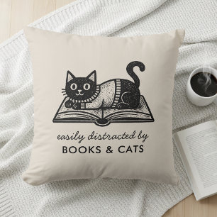 Funny Easily Distracted by Books and Cats Cushion