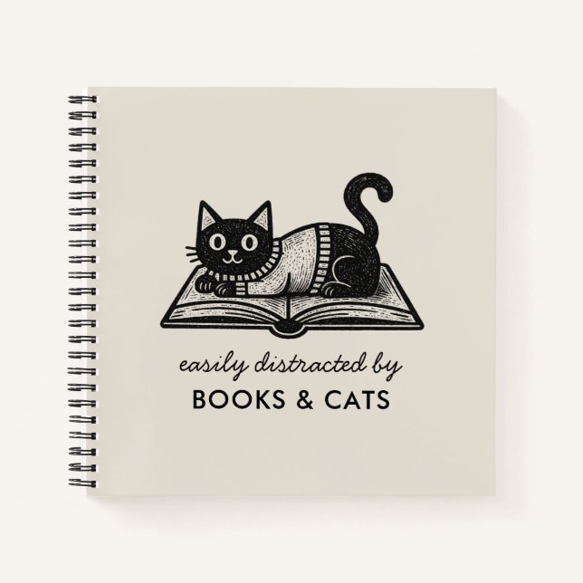 Funny Easily Distracted by Books and Cats Notebook (Front)