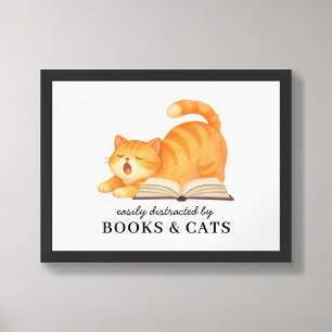 Funny Easily Distracted By Books & Cats Poster