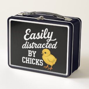 Funny "Easily Distracted By Chicks" Sarcastic Humo Metal Lunch Box