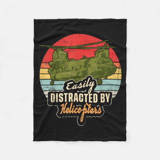 Funny Easily Distracted By Chinook Helicopter Retr Fleece Blanket (Front)