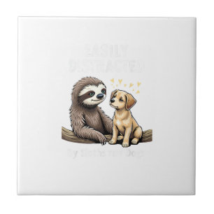 Funny Easily Distracted By Sloths and Dogs T-Shirt Ceramic Tile