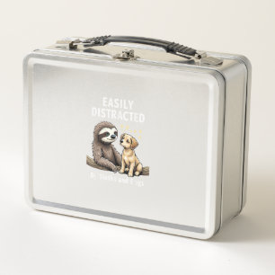 Funny Easily Distracted By Sloths and Dogs T-Shirt Metal Lunch Box