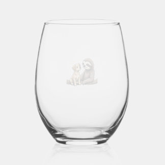 Funny Easily Distracted By Sloths and Dogs T-Shirt Stemless Wine Glass