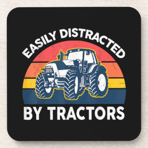 Funny Easily Distracted By Tractors-Shirt Farmer F Coaster