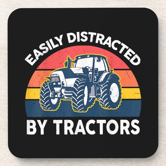 Funny Easily Distracted By Tractors-Shirt Farmer F Coaster (Front)