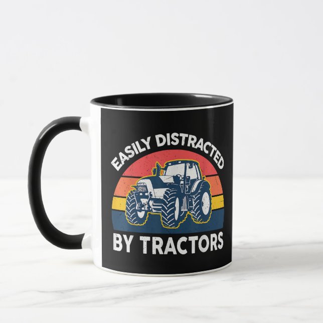 Funny Easily Distracted By Tractors-Shirt Farmer F Mug (Left)