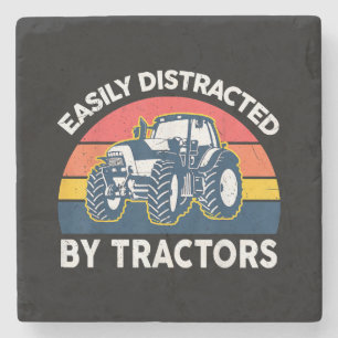 Funny Easily Distracted By Tractors-Shirt Farmer F Stone Coaster