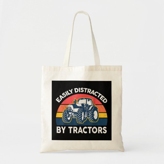 Funny Easily Distracted By Tractors-Shirt Farmer F Tote Bag (Front)