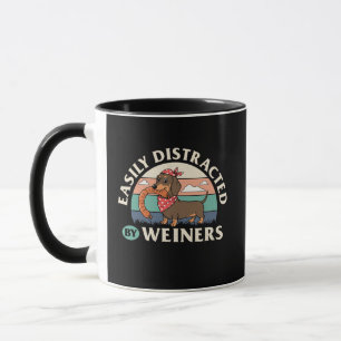 Funny Easily Distracted by Weiners Retro Dog Mug
