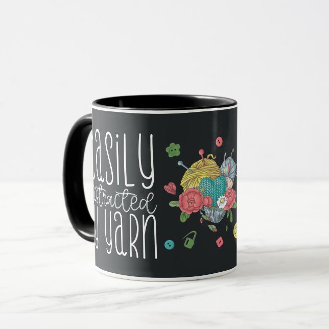 Funny Easily Distracted by Yarn Crochet Mug (Front Left)