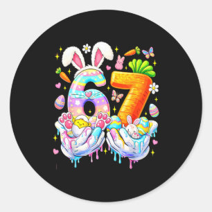 Funny easter 67 six seven bunny eggs mem women classic round sticker
