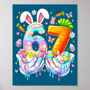 Funny easter 67 six seven bunny eggs mem women poster