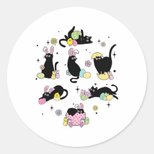 Funny Easter Black Cat Easter Day Cat Egg Classic Round Sticker