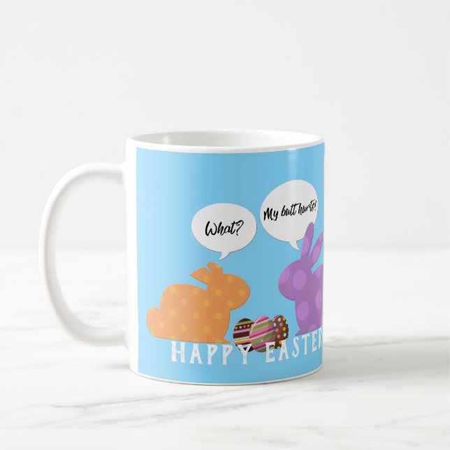 Funny Easter Bunnies Illustration Coffee Mug (Left)