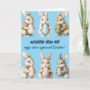 Funny Easter Bunnies with Colourful Eggs Card