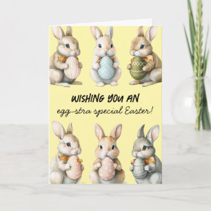 Funny Easter Bunnies with Colourful Eggs Card