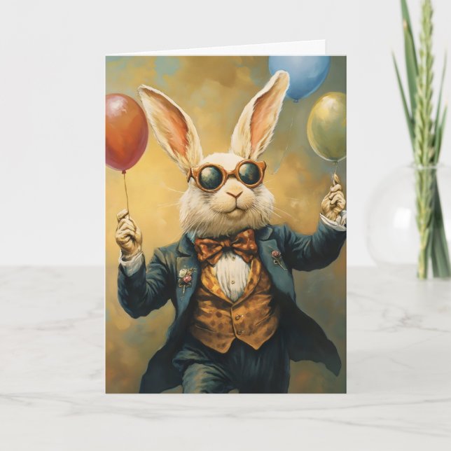 Funny Easter Bunny and Balloons Holiday Card (Front)