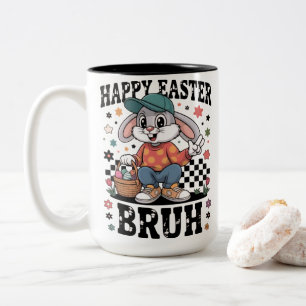 Funny Easter Bunny Bruh Cool Rabbit With Sunglas Two-Tone Coffee Mug