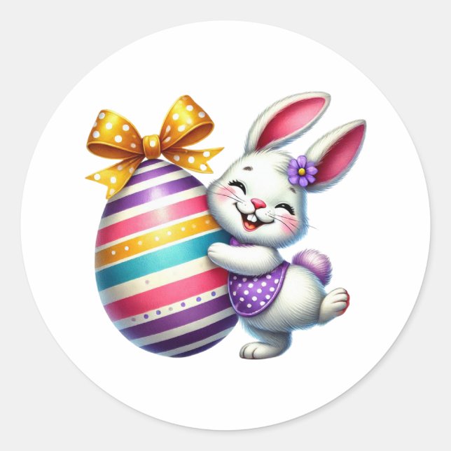 Funny Easter Bunny Classic Round Sticker (Front)