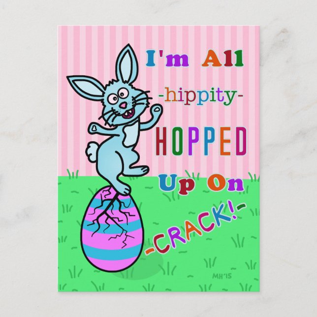Funny Easter Bunny Cracked Egg Humour Holiday Postcard (Front)