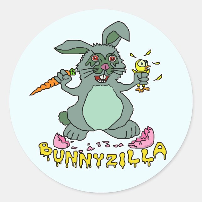 Funny Easter Bunny Cute Bunnyzilla Rabbit Cartoon Classic Round Sticker (Front)