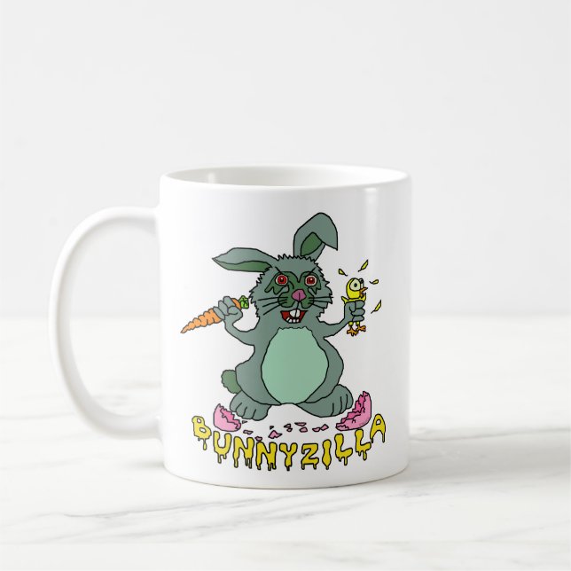 Funny Easter Bunny Cute Bunnyzilla Rabbit Cartoon Coffee Mug (Left)