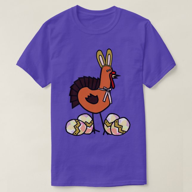 Funny Easter Bunny Ears On Thanksgiving Turkey  T-Shirt (Design Front)