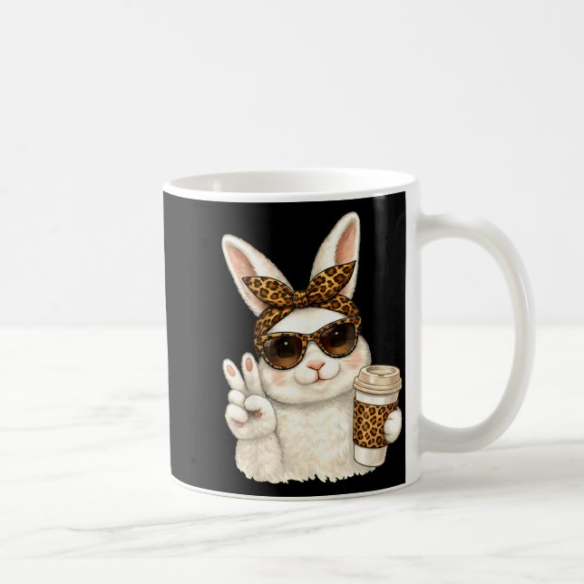 Funny easter bunny face glasses bandanna leopard coffee mug (Right)