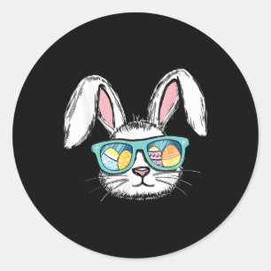 Funny Easter Bunny Face With Egg Sungles Classic Round Sticker
