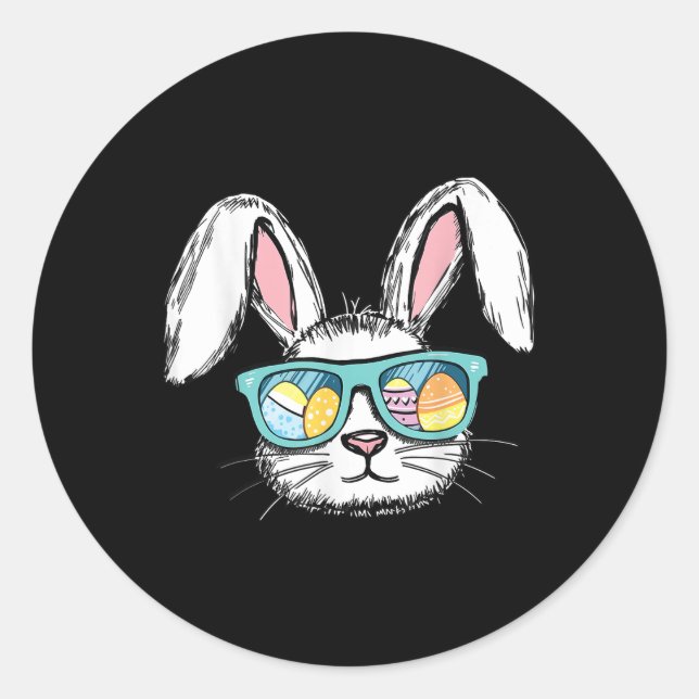 Funny Easter Bunny Face With Egg Sungles  Classic Round Sticker (Front)